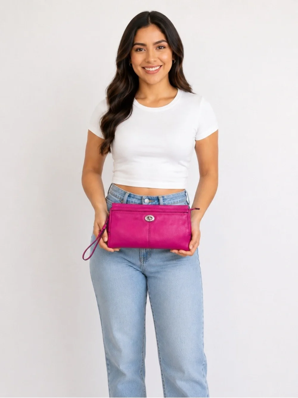 Coach Park Leather Legacy Bright Magenta Turnlock Clutch NWT
